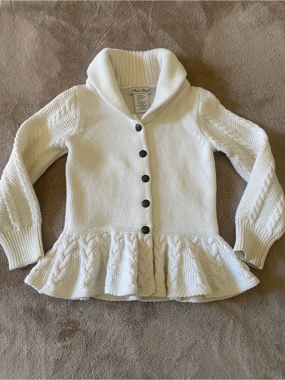 Girls' Cream Knit Cardigan with Ruffle Hem